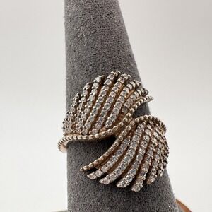 Pandora Majestic Feathers Sterling Silver 925 Ring Size 7.5 Pave Wings Gold Tone